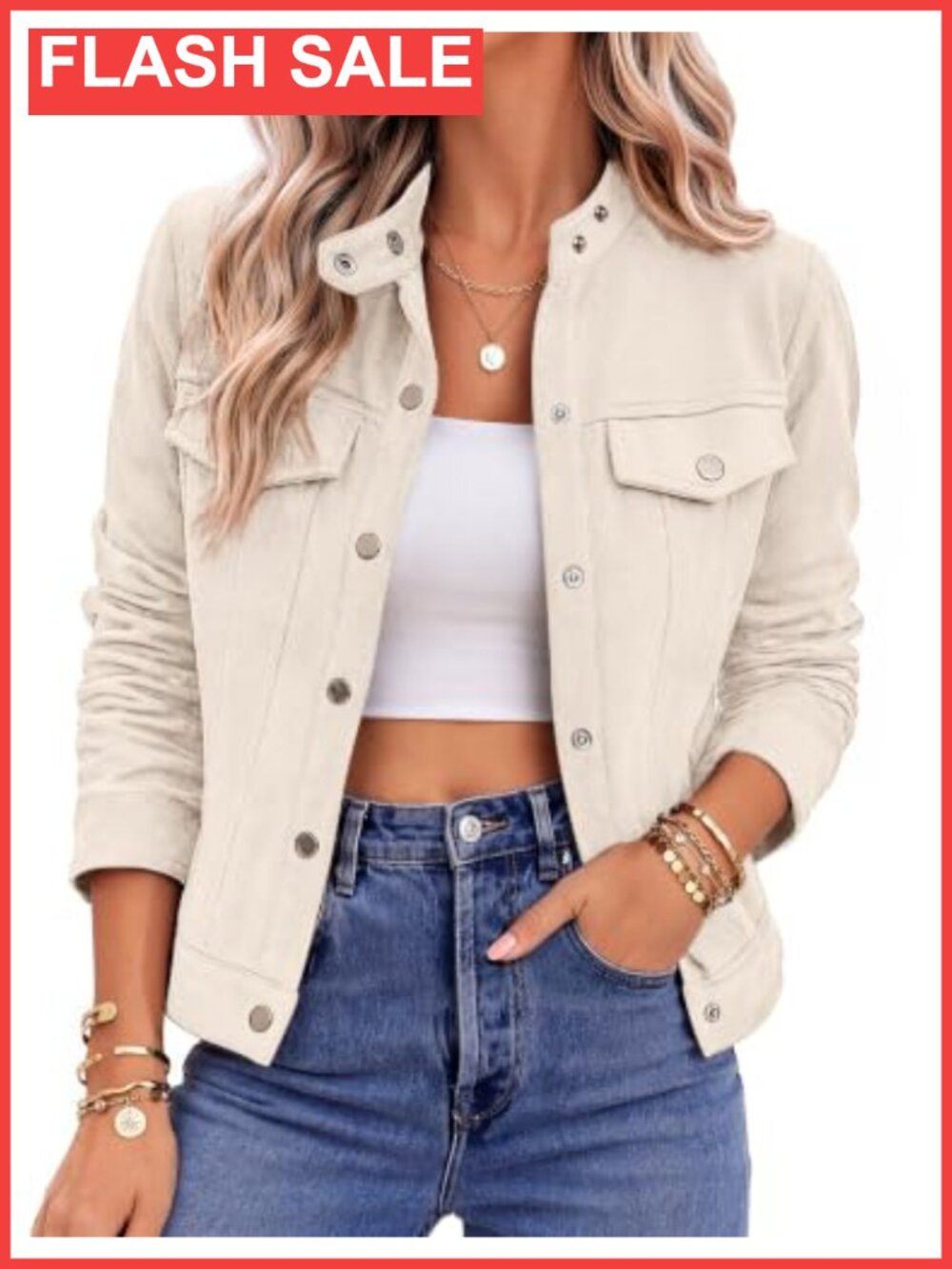 Faux Suede Cropped Jacket Snap Button Lapel Collar Casual Fall Coat